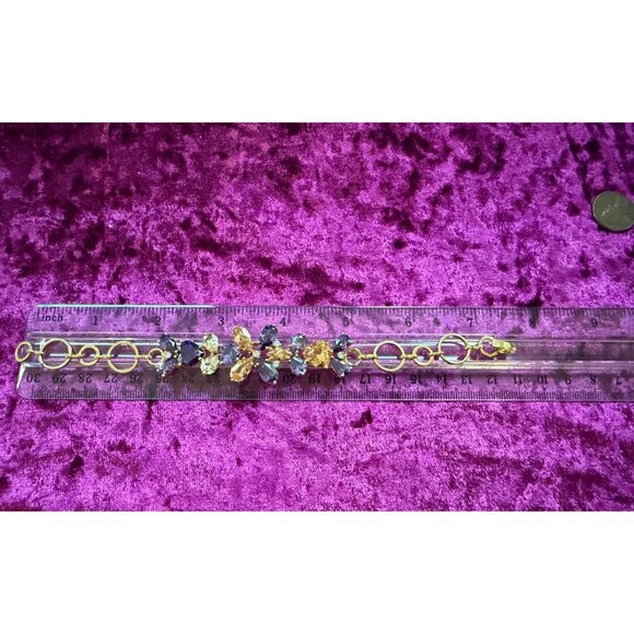 Gold-tone Floral Bracelet With Purple & Amber-color Rhinestones - Picture 3 of 7